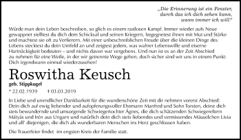 Traueranzeige von Roswitha Keusch von Mitteldeutsche Zeitung Mansfelder Land