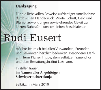 Traueranzeige von Rudi Eusert von WVG - Wochenspiegel Wittenberg