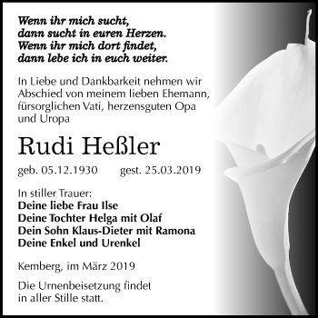 Traueranzeige von Rudi Heßler von Mitteldeutsche Zeitung
