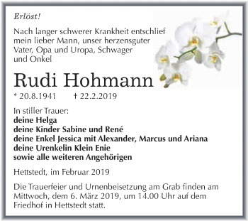 Traueranzeige von Rudi Hohmann von Super Sonntag SGH Mansf. Land