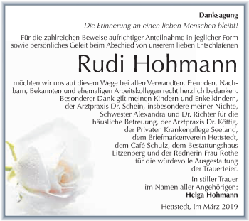 Traueranzeige von Rudi Hohmann von Super Sonntag SGH Mansf. Land