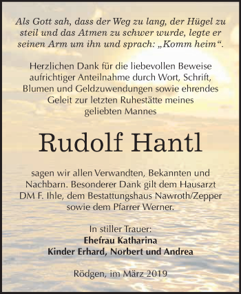 Traueranzeige von Rudolf Hantl von WVG - Wochenspiegel Bitterfeld