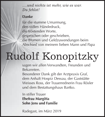 Traueranzeige von Rudolf Konopitzky von WVG - Wochenspiegel Dessau / Köthen