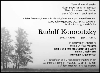 Traueranzeige von Rudolf Konopitzky von WVG - Wochenspiegel Dessau / Köthen