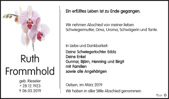 Traueranzeige von Ruth Frommhold von Mitteldeutsche Zeitung Zeitz