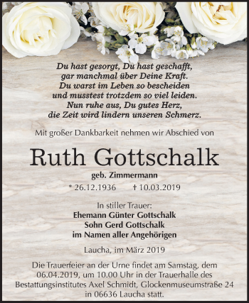 Traueranzeige von Ruth Gottschalk von Mitteldeutsche Zeitung