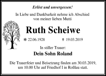Traueranzeige von Ruth Scheiwe von Mitteldeutsche Zeitung Dessau-Roßlau