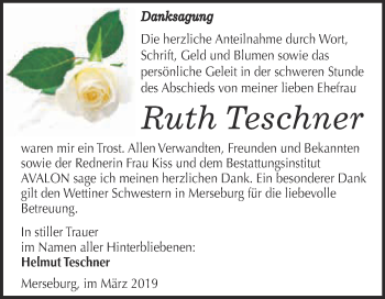 Traueranzeige von Ruth Teschner von WVG - Wochenspiegel Merseburg