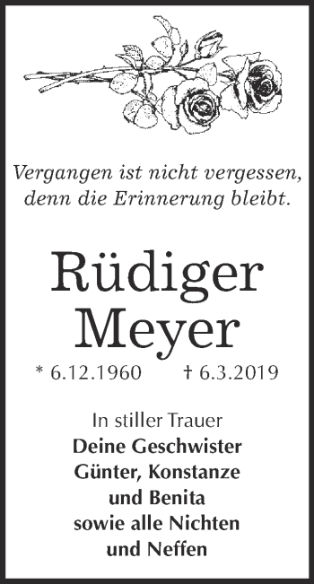 Traueranzeige von Rüdiger Meyer von Super Sonntag Wittenberg