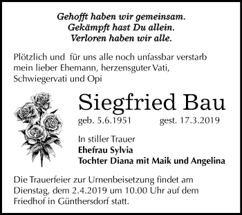 Traueranzeige von Siegfried Bau von Mitteldeutsche Zeitung