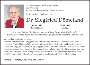 Traueranzeige von Siegfried Dömeland von Mitteldeutsche Zeitung Dessau-Roßlau