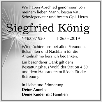 Traueranzeige von Siegfried König von Mitteldeutsche Zeitung Weißenfels