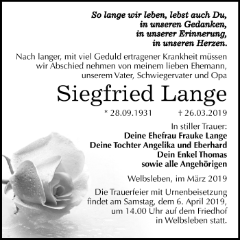 Traueranzeige von Siegfried Lange von Mitteldeutsche Zeitung