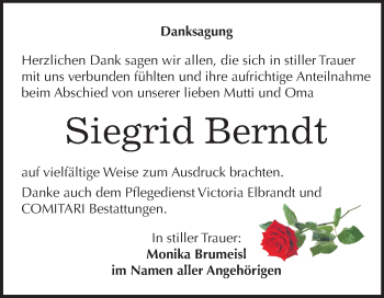 Traueranzeige von Siegrid Berndt von Mitteldeutsche Zeitung