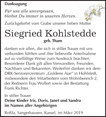 Traueranzeige von Siegried Kohlstedde von Super Sonntag SGH Mansf. Land
