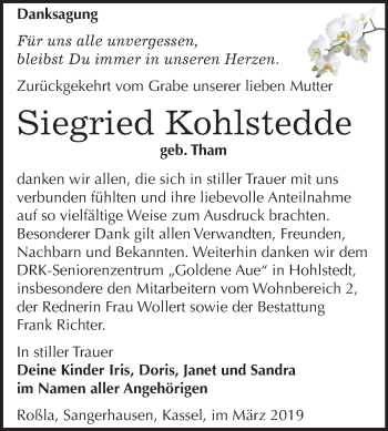 Traueranzeige von Siegried Kohlstedde von Mitteldeutsche Zeitung Sangerhausen