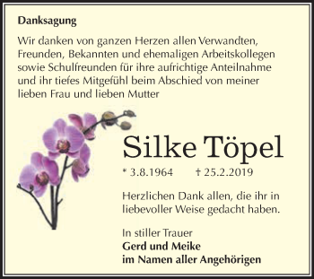 Traueranzeige von Silke Töpel von WVG - Wochenspiegel NMB / WSF / ZTZ