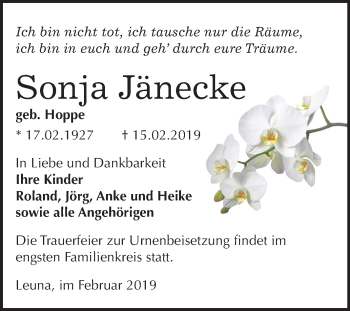 Traueranzeige von Sonja Jänecke von Mitteldeutsche Zeitung