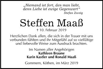 Traueranzeige von Steffen Maaß von Mitteldeutsche Zeitung Köthen