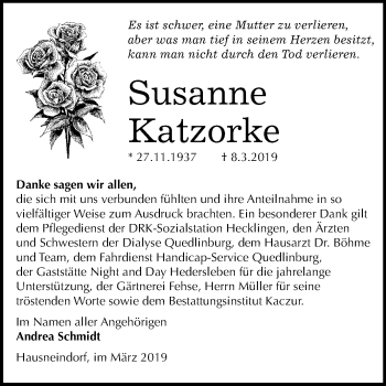 Traueranzeige von Susanne Katzorke von Mitteldeutsche Zeitung