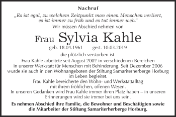 Traueranzeige von Sylvia Kahle von Super Sonntag Merseburg