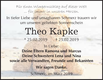 Traueranzeige von Theo Kapke von WVG - Wochenspiegel Bitterfeld