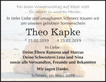 Traueranzeige von Theo Kapke von Mitteldeutsche Zeitung Bitterfeld