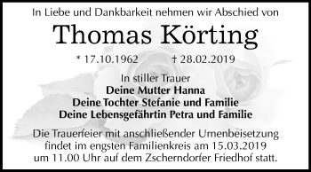Traueranzeige von Thomas Körting von Mitteldeutsche Zeitung Dessau-Roßlau