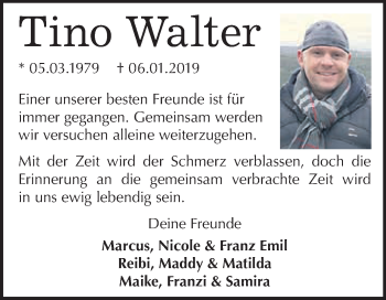 Traueranzeige von Tino Walter von WVG - Wochenspiegel Wittenberg