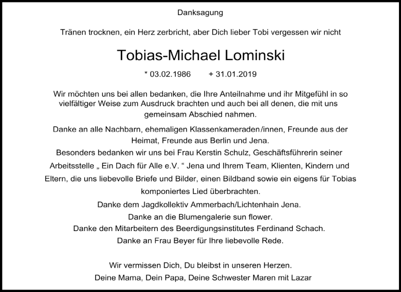  Traueranzeige für Tobias-Michael Lominski vom 02.03.2019 aus Mitteldeutsche Zeitung