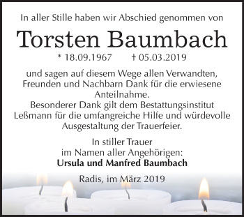 Traueranzeige von Torsten Baumbach von Mitteldeutsche Zeitung