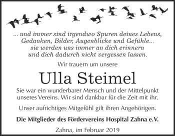 Traueranzeige von Ulla Steimel von Super Sonntag Wittenberg