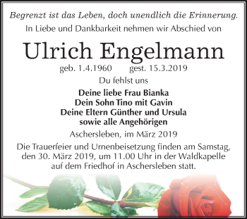 Traueranzeige von Ulrich Engelmann von Mitteldeutsche Zeitung Aschersleben