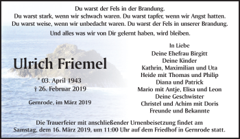 Traueranzeige von Ulrich Friemel von Mitteldeutsche Zeitung Quedlinburg