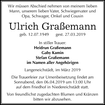 Traueranzeige von Ulrich Graßemann von Mitteldeutsche Zeitung