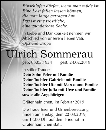 Traueranzeige von Ulrich Sommerau von Mitteldeutsche Zeitung