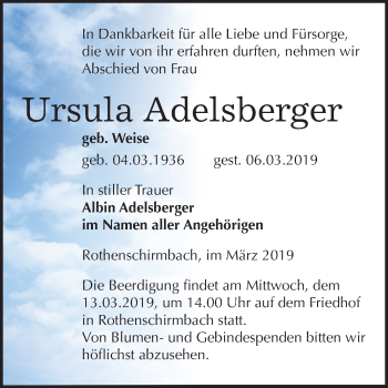 Traueranzeige von Ursula Adelsberger von Mitteldeutsche Zeitung