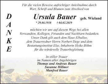 Traueranzeige von Ursula Bauer von Mitteldeutsche Zeitung