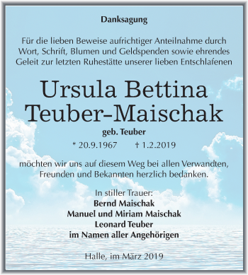 Traueranzeige von Ursula Bettina von Mitteldeutsche Zeitung Halle/Saalkreis
