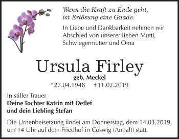 Traueranzeige von Ursula Firley von Mitteldeutsche Zeitung