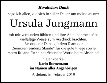 Traueranzeige von Ursula Jungmann von Mitteldeutsche Zeitung