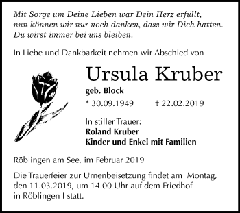 Traueranzeige von Ursula Kruber von Mitteldeutsche Zeitung
