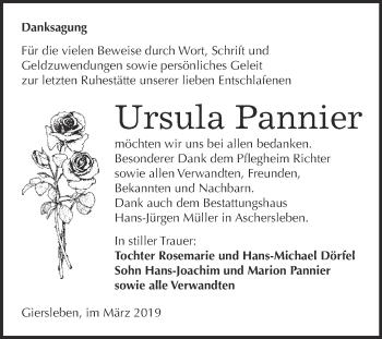 Traueranzeige von Ursula Pannier von Super Sonntag Aschersleben