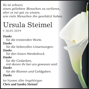 Traueranzeige von Ursula Steimel von Mitteldeutsche Zeitung