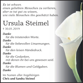 Traueranzeige von Ursula Steimel von Super Sonntag Wittenberg