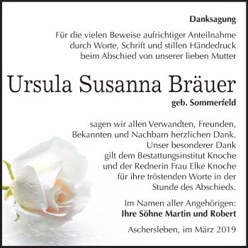 Traueranzeige von Ursula Susanna Bräuer von Mitteldeutsche Zeitung
