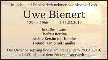 Traueranzeige von Uwe Bienert von Mitteldeutsche Zeitung Bernburg