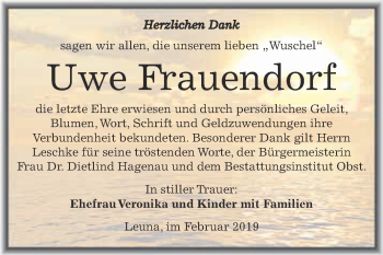 Traueranzeige von Uwe Frauendorf von Super Sonntag Merseburg