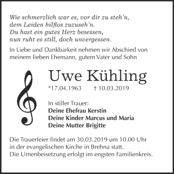 Traueranzeige von Uwe Kühling von WVG - Wochenspiegel Bitterfeld