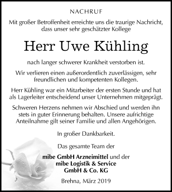 Traueranzeige von Uwe Kühling von Mitteldeutsche Zeitung Bitterfeld